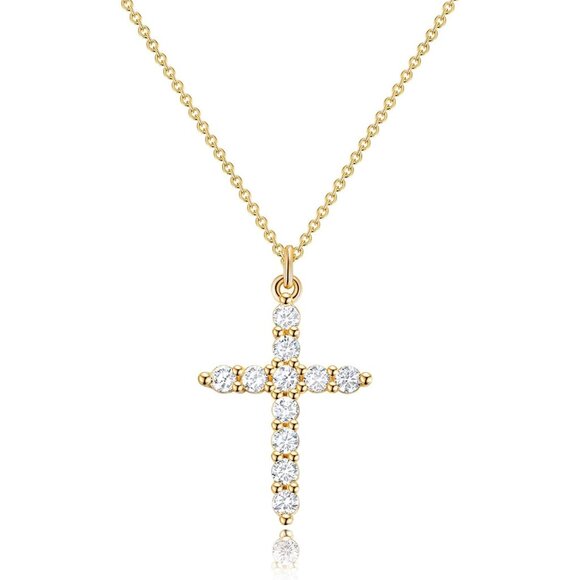 Perfect Gift Women Crown B CZ Cross Necklace Gold Silver Plated Faith Jewelry - Picture 1 of 7